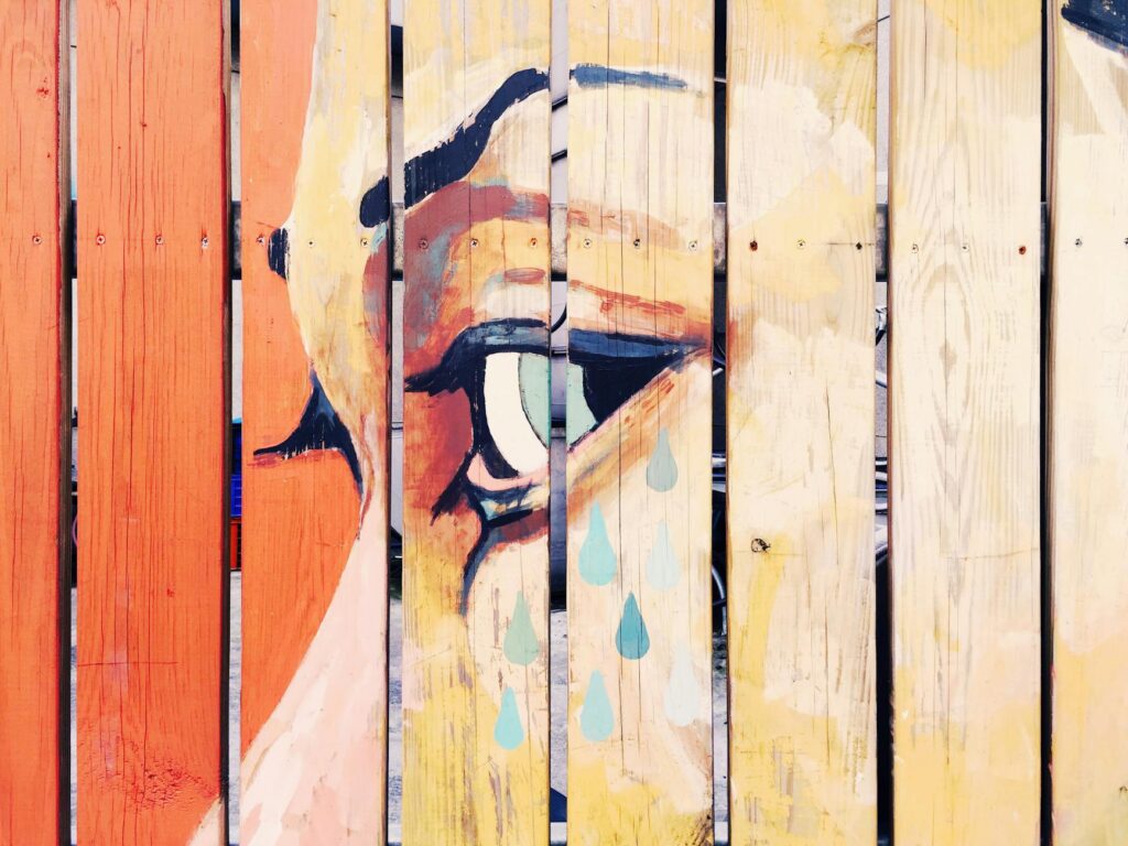 a face painted on a fence