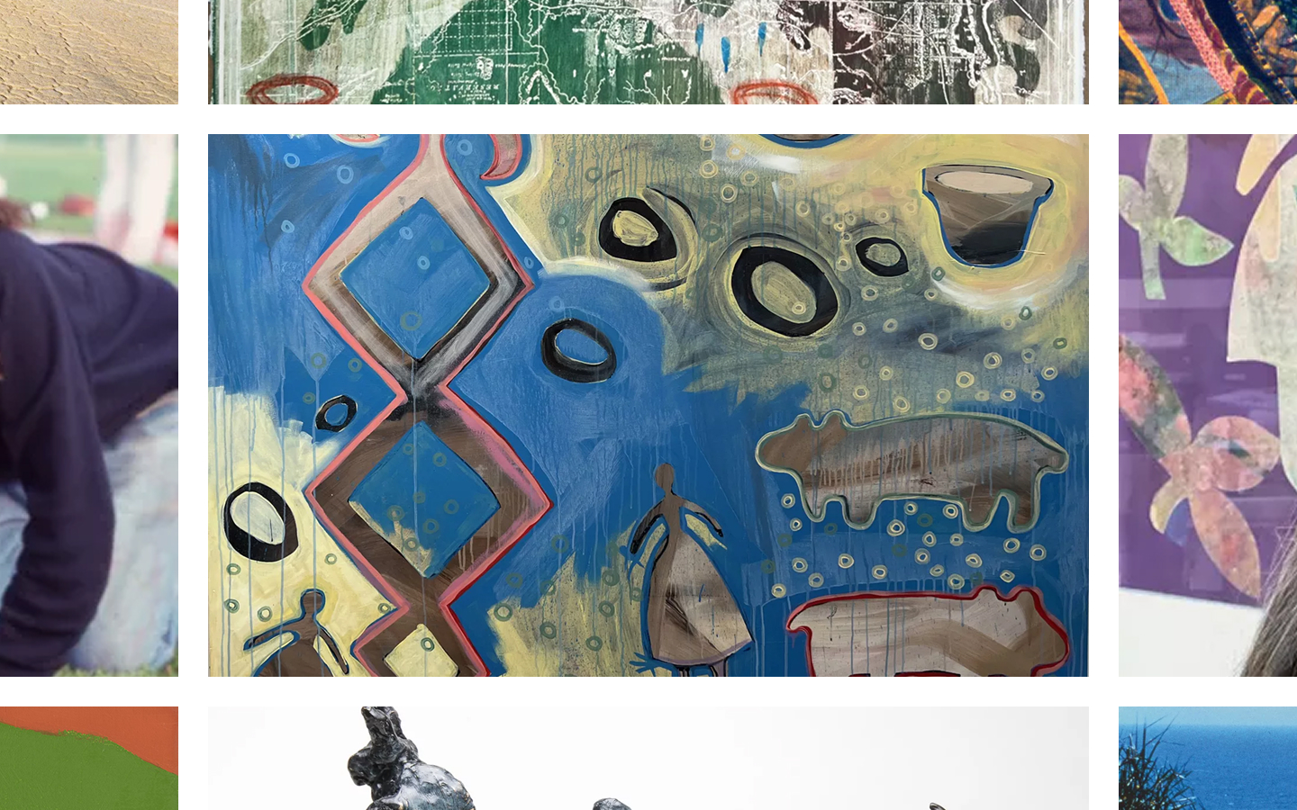 Background image featuring various paintings