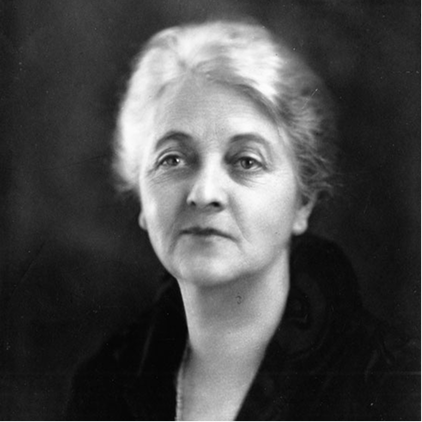 Black and white photo of a woman with short hair