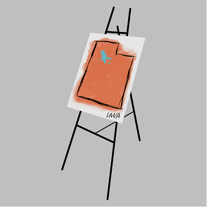Drawing of a map of Utah on an easel